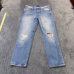 Edwin Cai‎ Classic Straight Jeans 31 Light Blue Distressed Slayer Wash Made USA